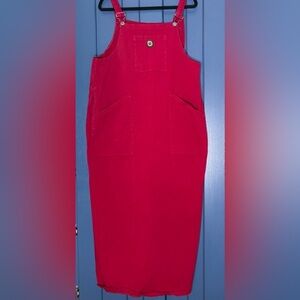 Vintage Sunflower Bumble Bee Red Bibbed Jumper Maxi Dress Large Modest Trad